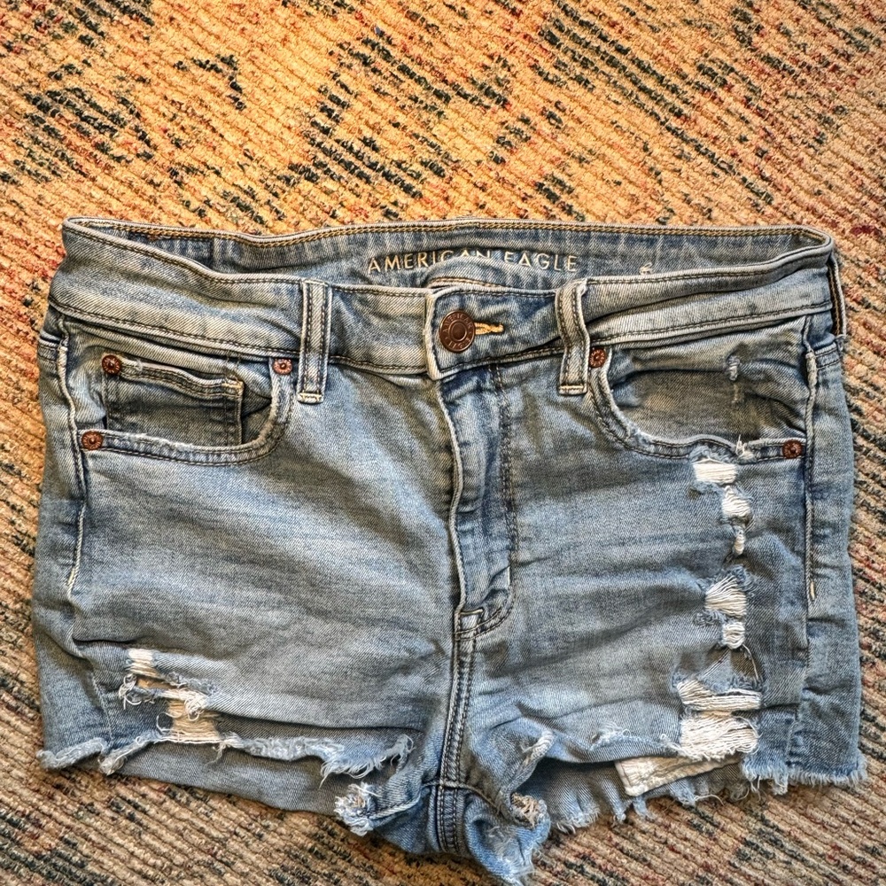 American Eagle Outfitters Blue Distressed Jean Shorts